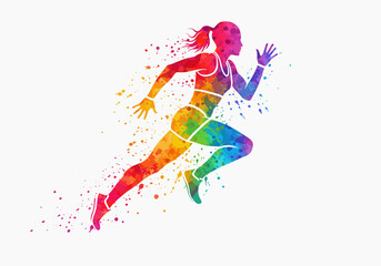 Colorful Female Runner Art – Abstract Running Woman Silhouette – Athletic Fitness Wall Decor – Energetic Sport Illustration – Motivation Artwork


