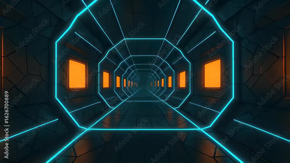 Aufkleber futuristic corridor illuminated by glowing technology showcases innovative architecture and design e