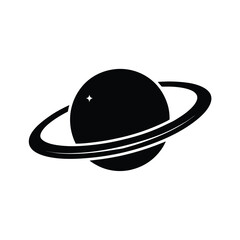 Silhouette icon of a ringed planet orb.