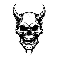 Bull skull and devil skull vector illustration with dark horror tattoo style art