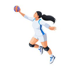 Female Handball Player Vector Illustration &ndash; Woman in Sports Action Throwing Ball &ndash; Athletic Sport Character in Uniform for Design, Posters, and Graphics

