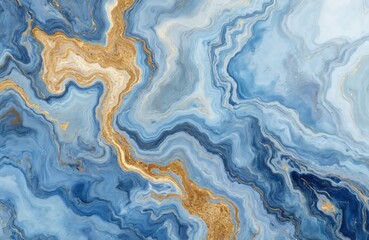Fototapeta premium Abstract blue and gold marble texture design. Fluid art with shiny, elegant lines and swirls. Contemporary, smooth, modern background for decoration, graphic, textile, fashion inspiration.