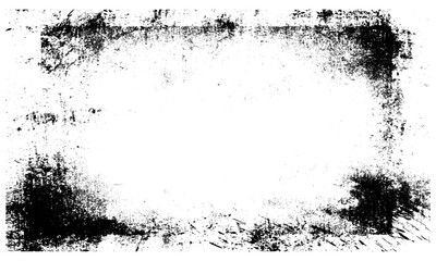Rough grunge vignette overlay in square aspect ratio with distressed, eroded grime texture on transparent background, vintage film effect, dirty overlay, retro texture, weathered edges