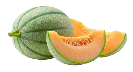 Fresh cantaloupe, whole and sliced
