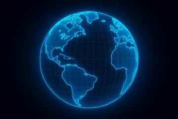 Glowing blue digital earth globe on dark background