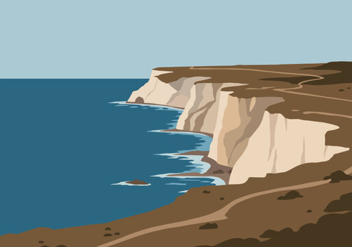 Coastal Cliffs with Winding Path and Blue Ocean View