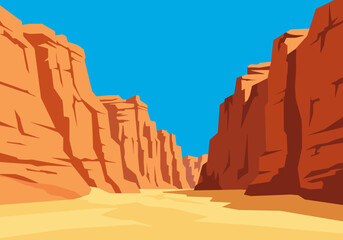 Graphic Illustration of a Desert Canyon Landscape with Blue Sky