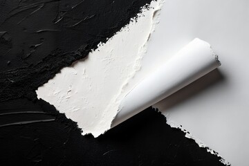Abstract textured surface with a white paper peeling away revealing a black background