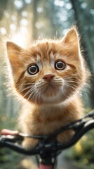 Fototapeta premium Close-up of yellow tabby kitten gripping electric