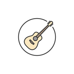 Minimalist acoustic guitar icon featuring a classic wooden body and tuning pegs, ideal for music apps, instrument stores, band logos, or guitar lesson promotions