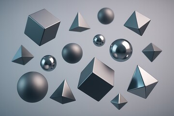 Abstract geometric shapes floating in space