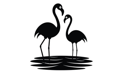 Two Black Flamingo Silhouettes on White