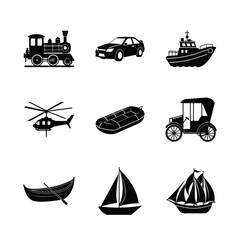 Black Silhouette Transportation Icon Set