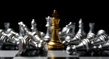Golden Chess King Triumphant Victory Strategy Leadership Success Game Board Game Competition Challenge Win Champion Business Management Powerful Leader