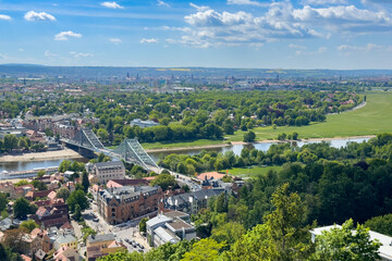 High angle view shows area surrounding Dresden and Elbe River