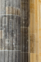 Repaired shrapnel scars stand out on Berlin Brandenburg Gate