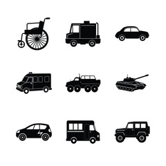 Assorted transport vehicle icon set