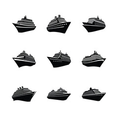 Cruise Ship Vector Icon Batch Collection