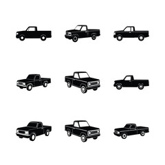 Pickup Truck Silhouette Vector Icon Batch
