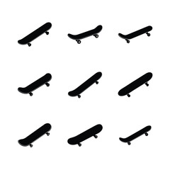 Skateboard Icon Set in Isometric View