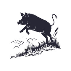 silhouette of a pig running with its tail bouncing vector art
