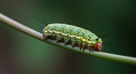 Fototapeta premium Green Caterpillar on Stem