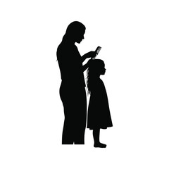 Silhouette of Mother Combing Daughters Hair  A Vector Illustration of Family Care and Bonding