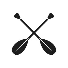 Two black oars with simple blades crossed on a white background paddle rowing