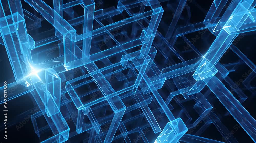 Poster dynamic camera showcasing glowing blue technology in intricate network structures