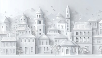 Obraz premium Panoramic view of a white paper-cut city