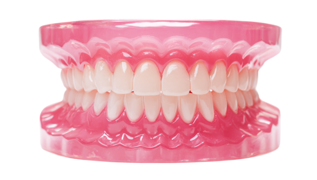 Complete set of dentures isolated on transparent background for dental care