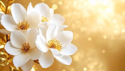 Elegant White Magnolias on Golden Background