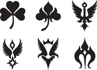 Collection of Six Black and White Vector Graphic Symbols and Designs