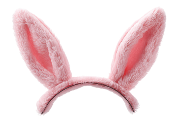 Pink fluffy bunny ears headband isolated on transparent background