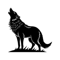 silhouette of a wolf howling vector art