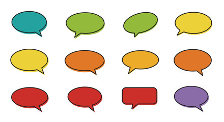 Colorful Speech Bubbles with Black Outlines in Various Shapes and Hues