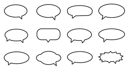 Collection of Black Outline Speech Bubbles in Various Shapes