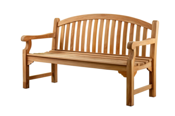 Wooden park bench, curved back, slatted design