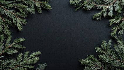 Dark background framed by sprigs of greenery