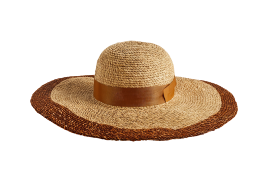 Wide-brimmed straw hat with brown band