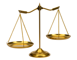 Modern Minimalist Golden Scales with Sleek Curved Pans, Side Angle, isolated transparent background PNG