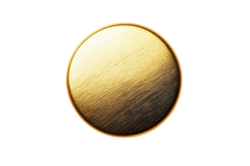 Shiny Round Disc on Black Backdrop. Golden Texture with Rough Lines. Abstract Coin, Button, Decoration Object.
