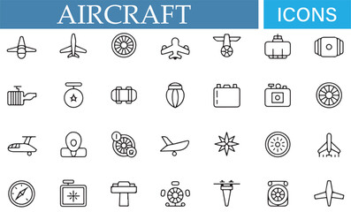 Aviation Equipment Icons – Airplanes, Engines, and Turbines in Black and White