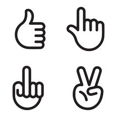 Hand gesture icons outline set