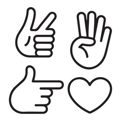 Hand gesture icons outline set