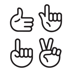 Hand gesture icons outline set