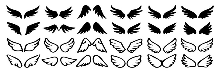 Wings icon set, Wings Collection in different shape, Wings badges, Vector illustration.