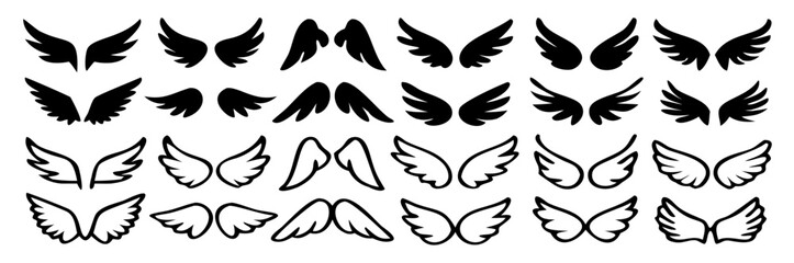 Wings icon set, Wings Collection in different shape, Wings badges, Vector illustration.