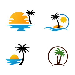 Summer beach logo. Coconut tree, beach resort logo