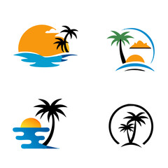 Obraz premium Summer beach logo. Coconut tree, beach resort logo